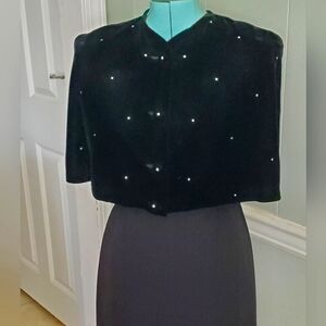 Velvet 1950s vintage cape with rhinestones black